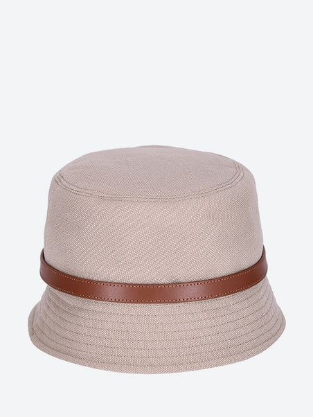 Canvas and leather band bucket hat