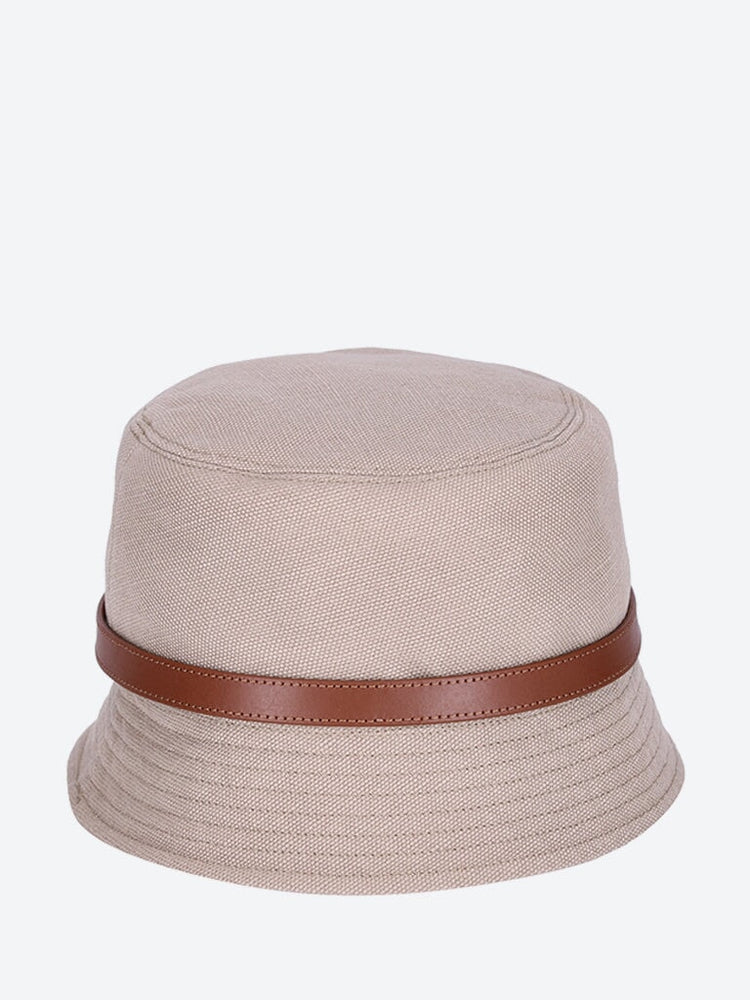 Canvas and leather band bucket hat 2