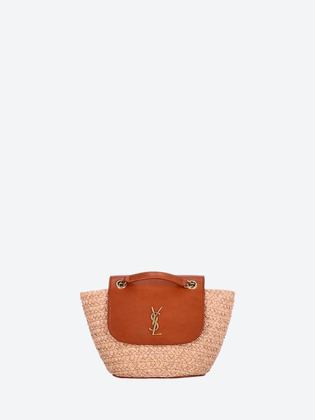 Mini MANON in raffia and aged vegetable-tanned leather