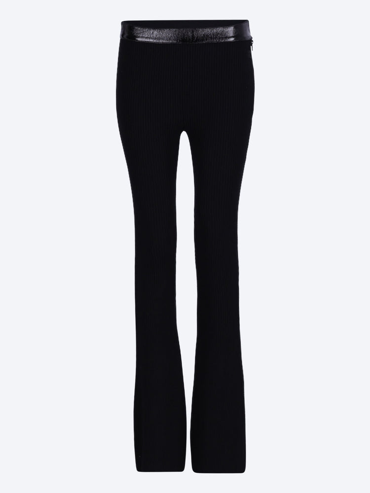 Contrasted vinyl rib knit pants 1