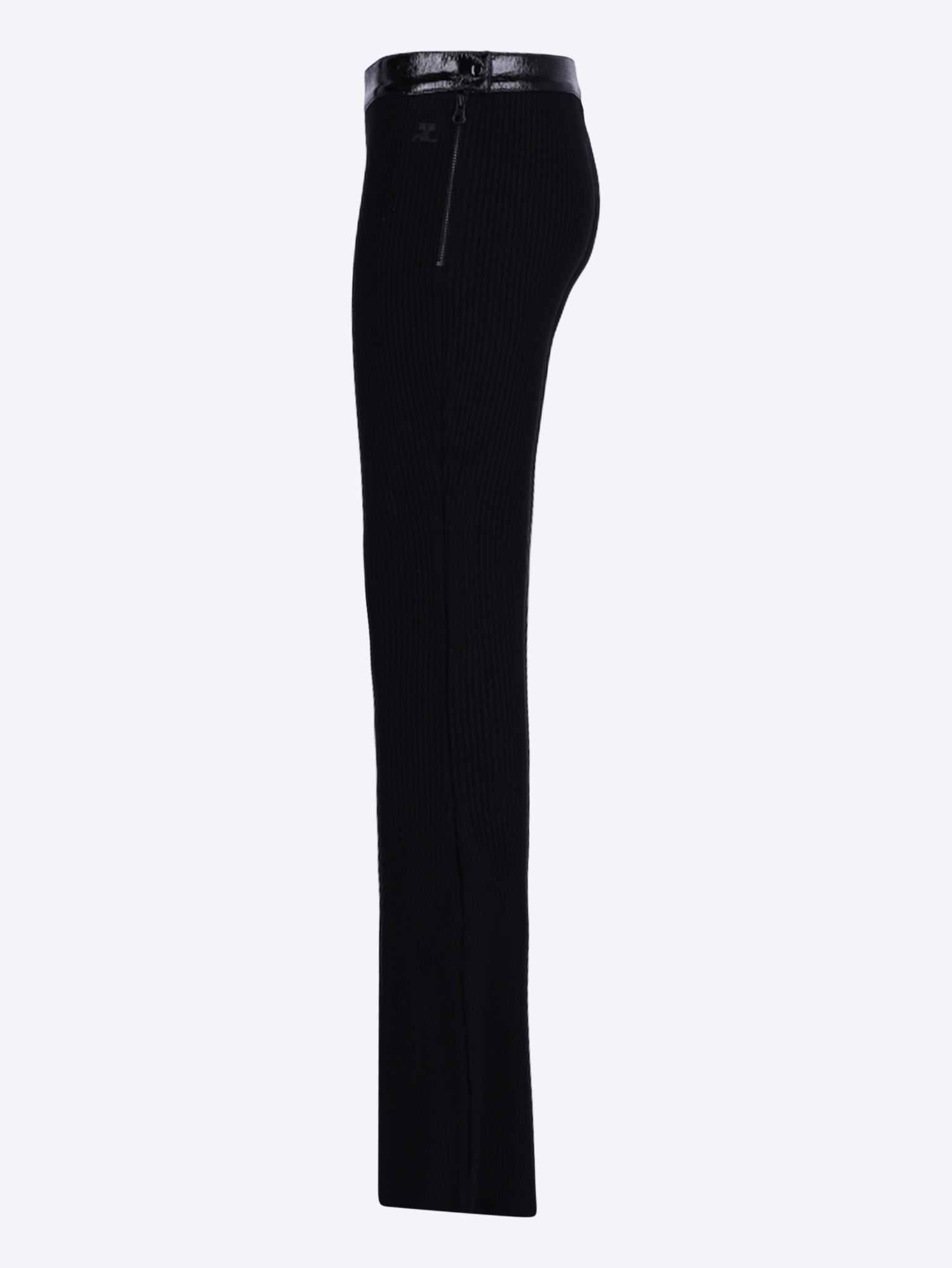 Contrasted vinyl rib knit pants 2