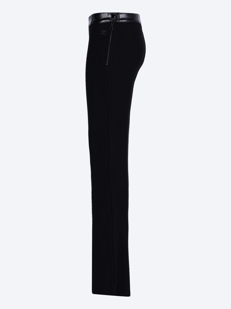 Contrasted vinyl rib knit pants 2