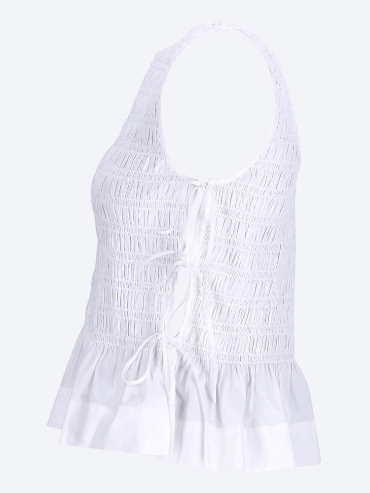 Cotton poplin smock tie string top blouse 2