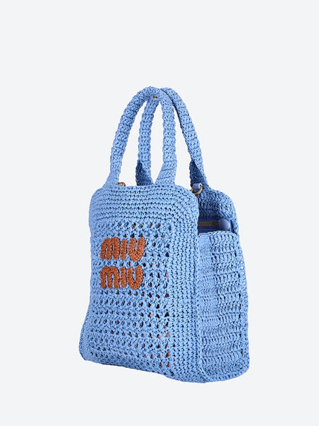 Raffia-effect crochet fabric tote bag