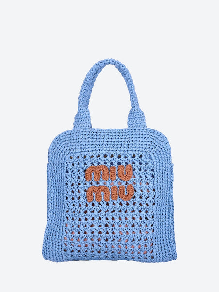Raffia-effect crochet fabric tote bag