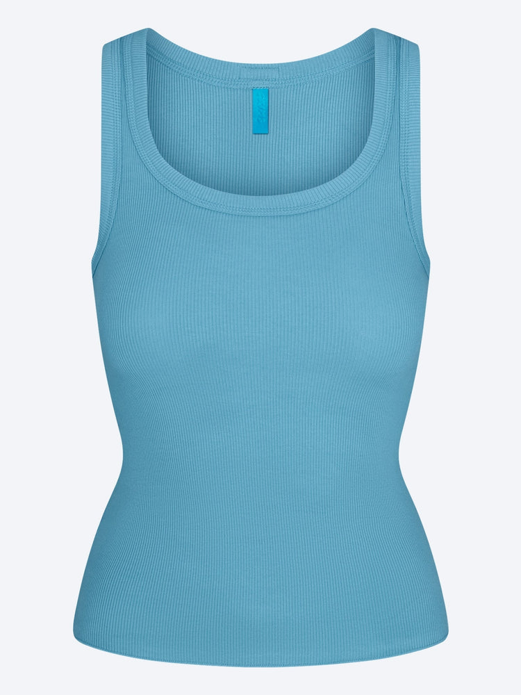 Hochgeschlossenes Tanktop aus Baumwollripp 1