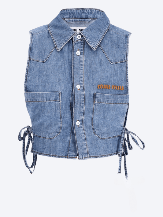 Cropped chambray tie shirt WOMEN-CLOTHING SHIRTS MIU MIU SMETS