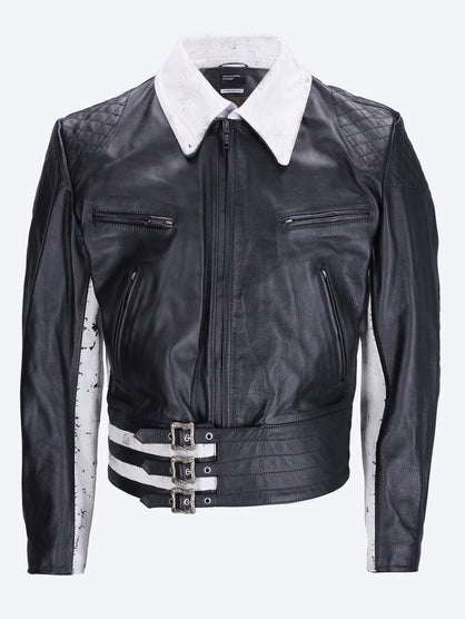 Chien en veste de cuir de retenue