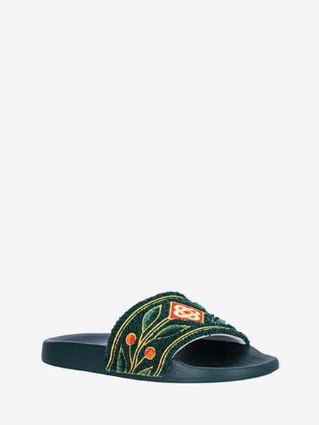 Embroidered terry slides