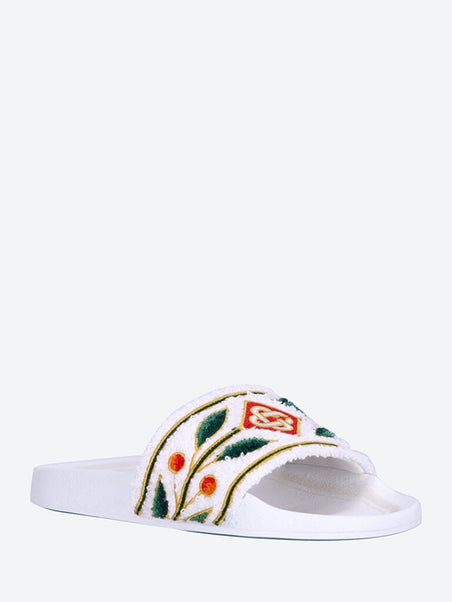 Embroidered terry slides