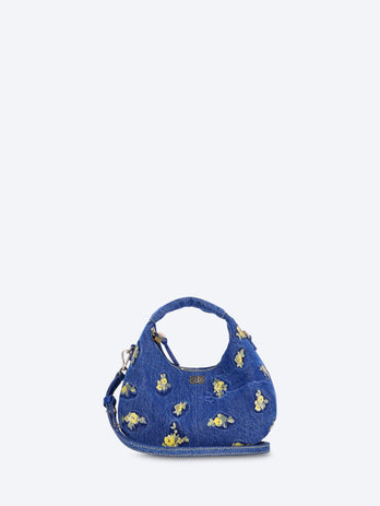 Hobo mini denim flowers debossed bag