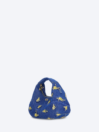 Hobo mini denim flowers debossed bag
