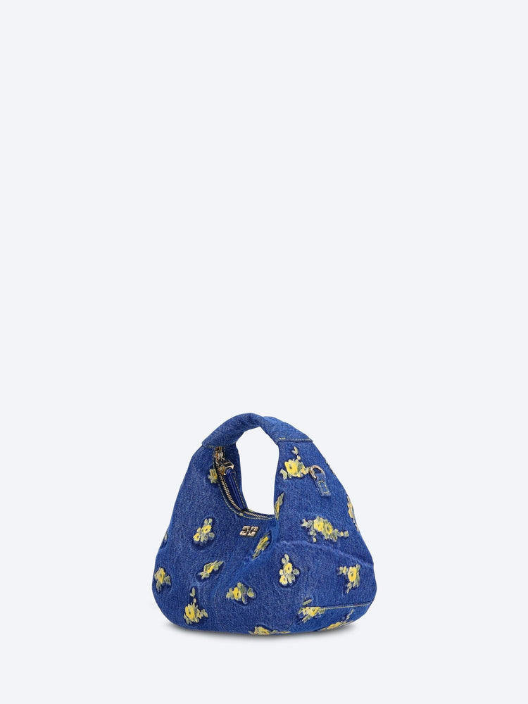 Hobo mini denim flowers debossed bag 2