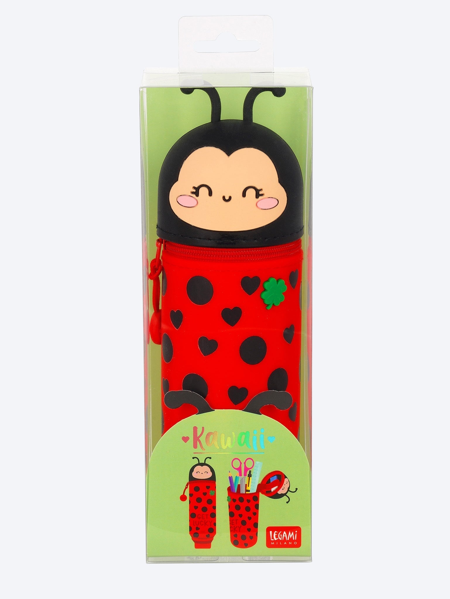 Marienkäfer „Get Lucky“ 2-in-1 Silikon-Federmäppchen – Kawaii 4