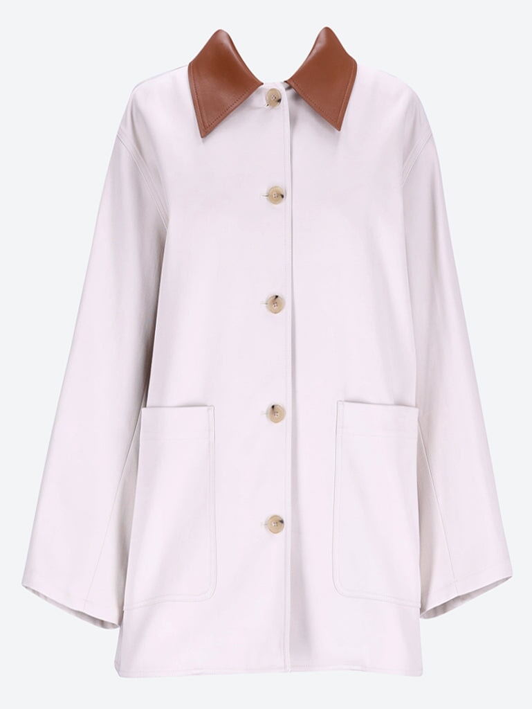 Leather-collar cotton barn jacket 1