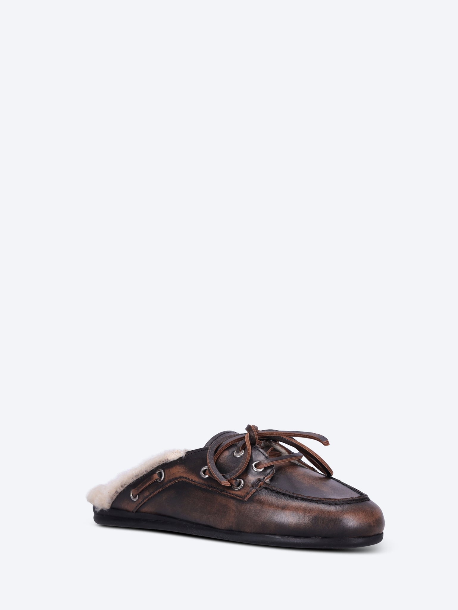 Leather fur boat mules loafers 2