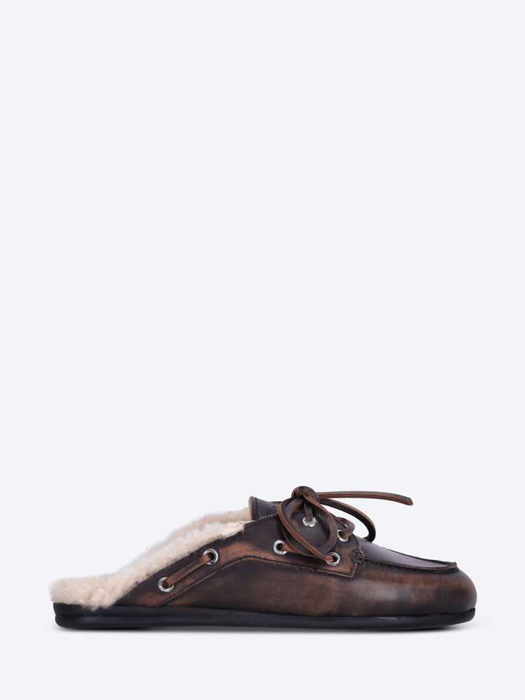 Leather fur boat mules loafers 1