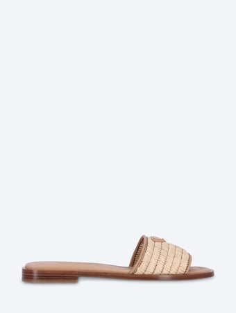 Leather slides with crochet details