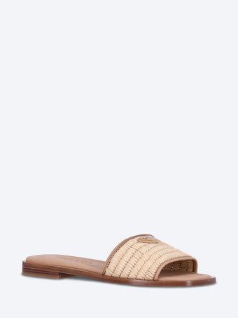 Leather slides with crochet details
