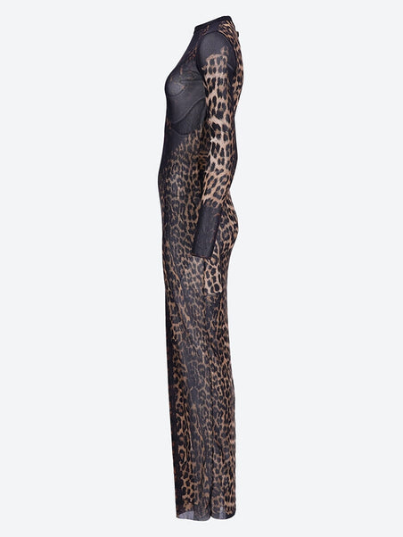 Leopard printed mesh long dress