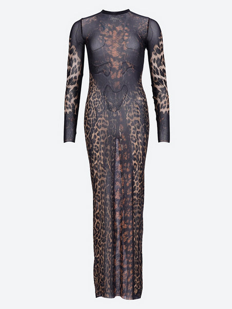 Leopard printed mesh long dress