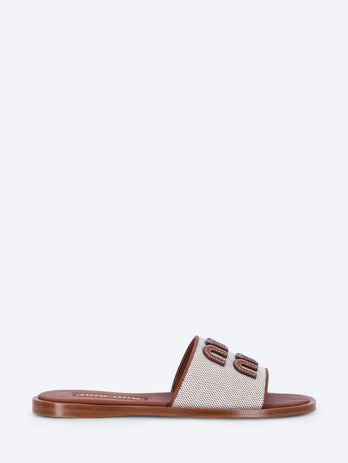 Canvas and leather slides