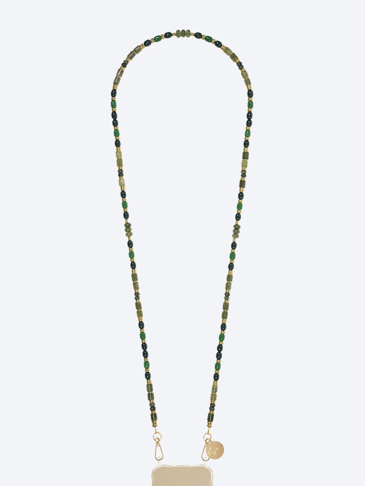 Long dakota semi-precious khaki & dark green pearl chain 120cm 1