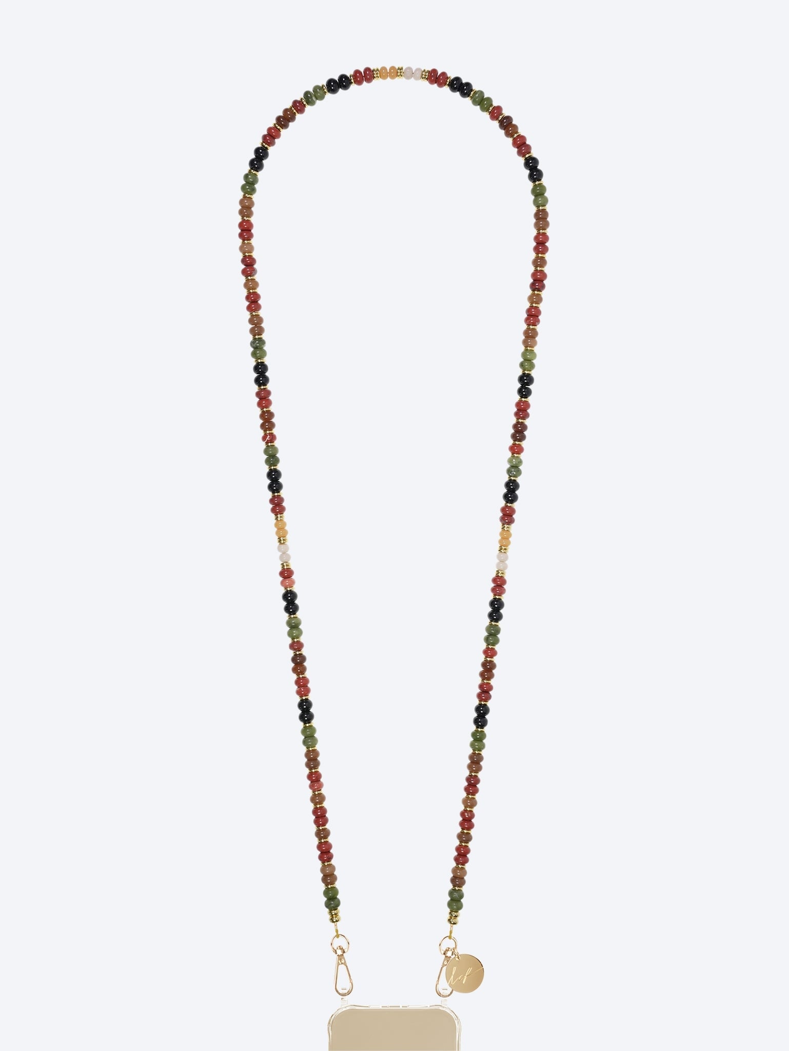 Long joyce semi-precious terracotta, khaki and black pearl chain 120cm 1