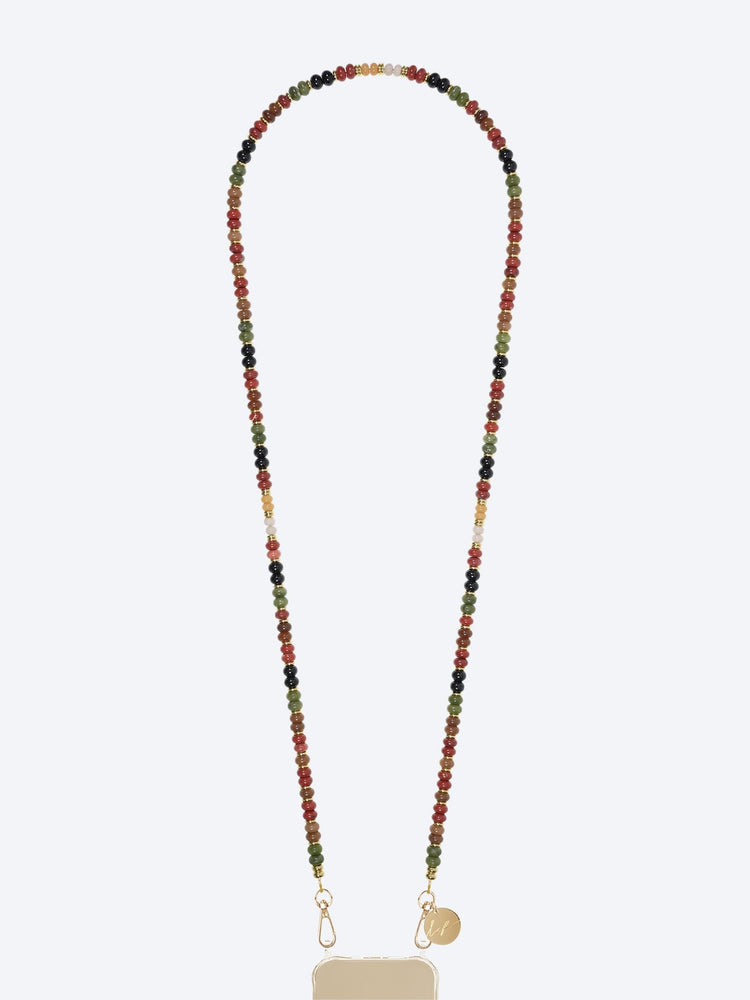 Long joyce semi-precious terracotta, khaki and black pearl chain 120cm 1