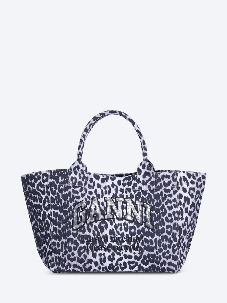 Medium trapeze printed sequin tote bag 1
