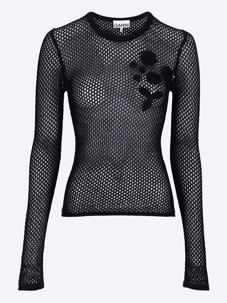 Mercerized cotton mesh pointelle longsleeve top 1