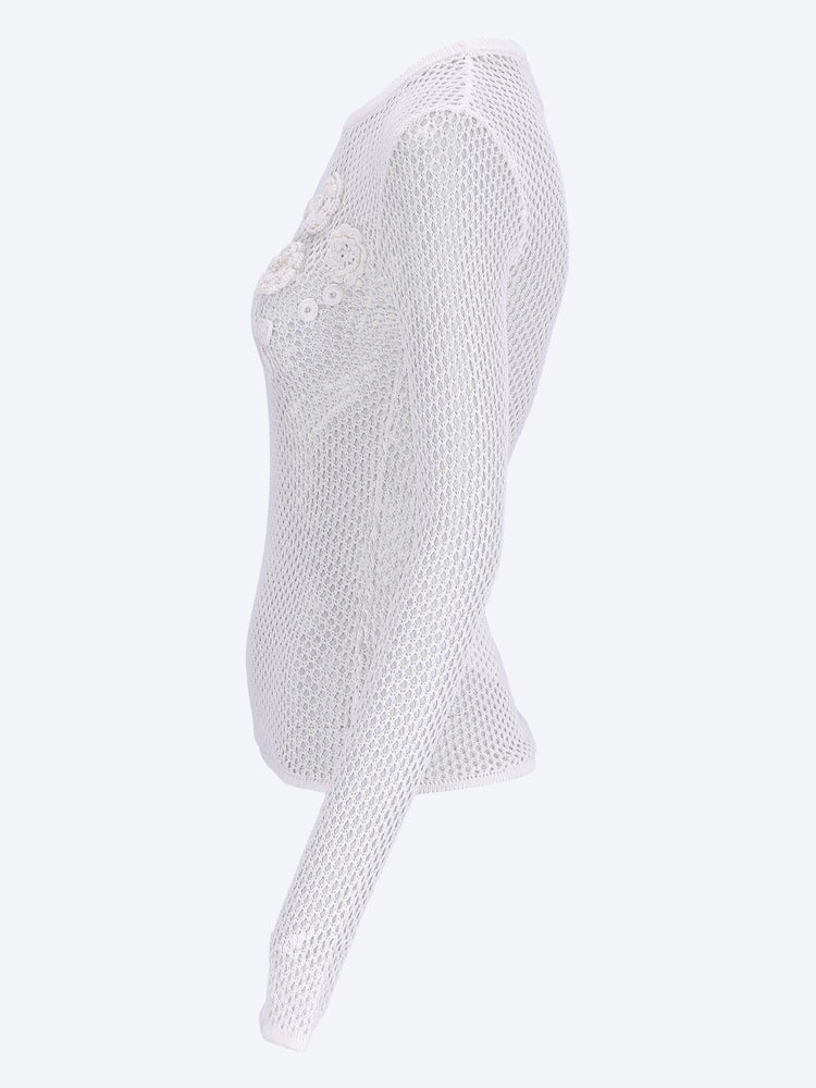 Mercerized cotton mesh pointelle longsleeve top 2