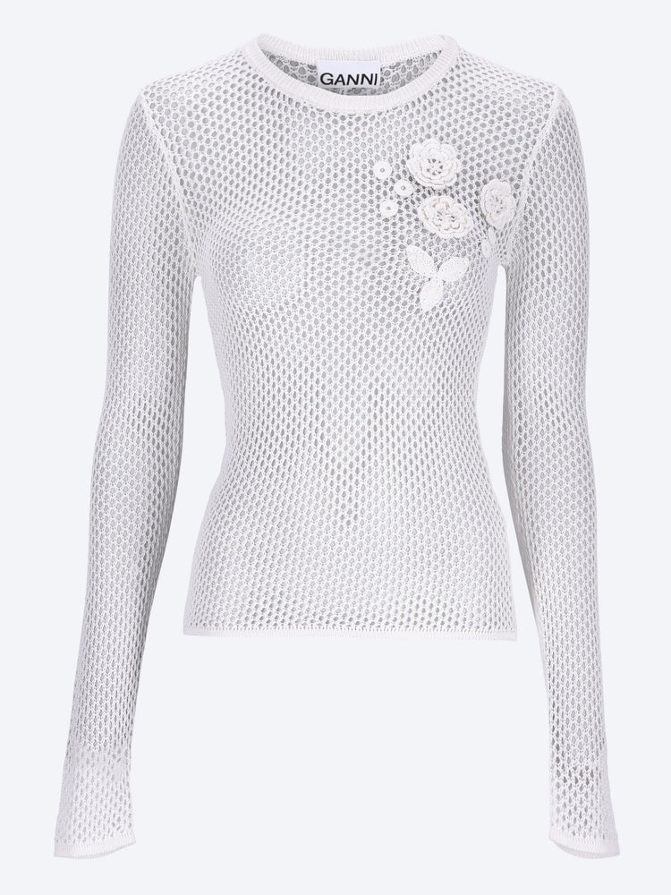 Mercerized cotton mesh pointelle longsleeve top 1