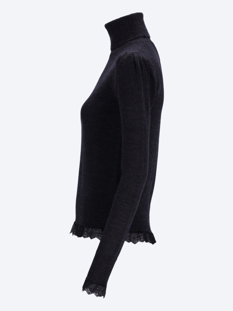 Pull col roulé mérinos détails dentelle 2
