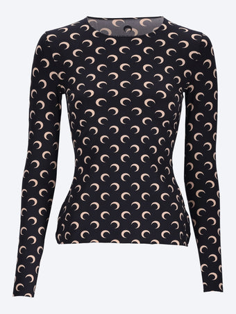 Moon printed jersey ls crewneck top