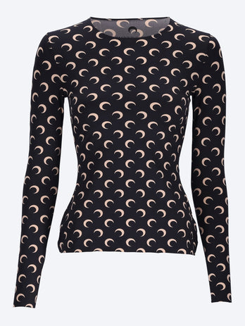 Moon printed jersey ls crewneck top