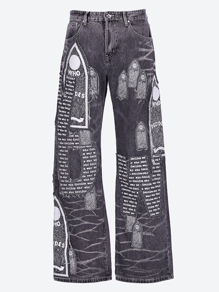 Motif patched denim jeans 1