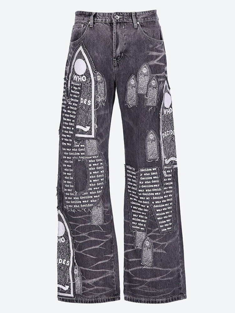 Motif patched denim jeans 1