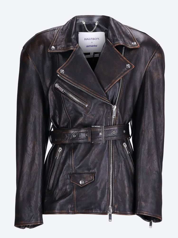 Over biker with belt jacket 1