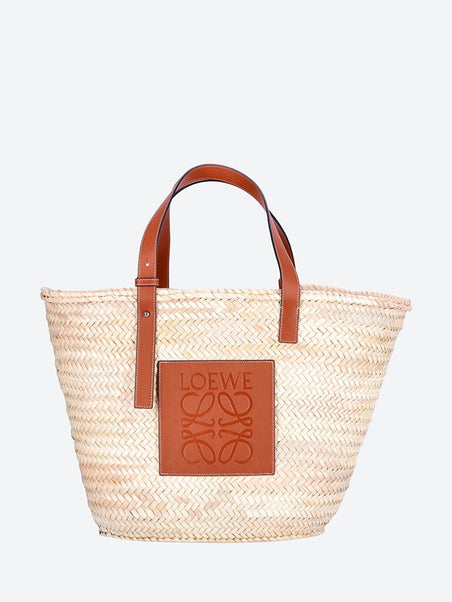 Palm leaf calfskin basket large bag