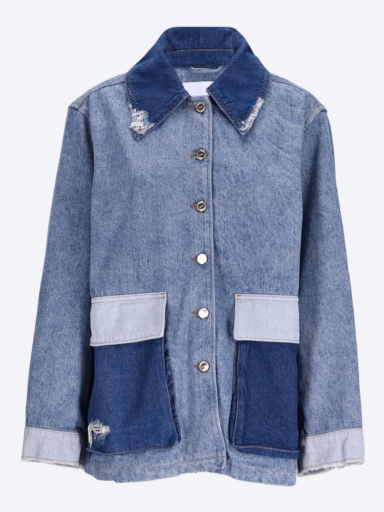 Patchwork denim midi jacket 1