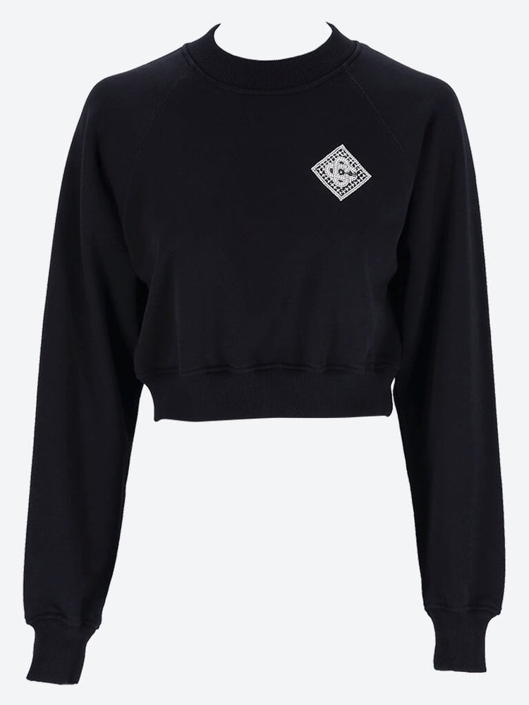 Pearl diamond patch cropped sweatshirt 1