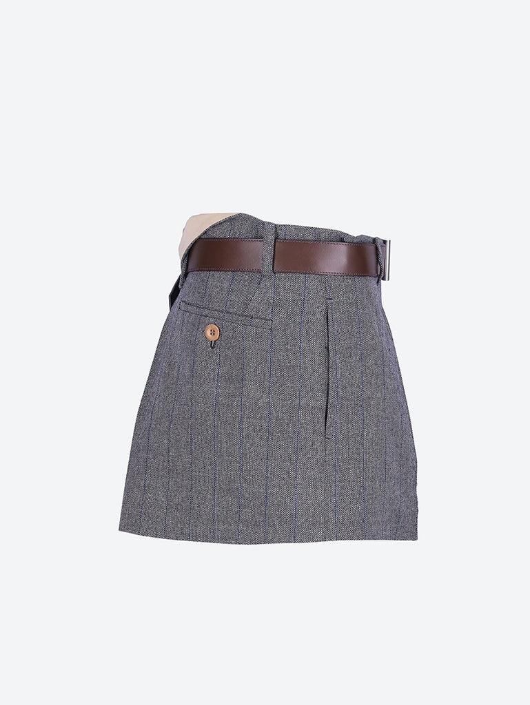 Pinstripe wool leather belt skirt 2