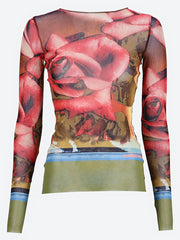 Printed roses mesh long sleeves top ref: