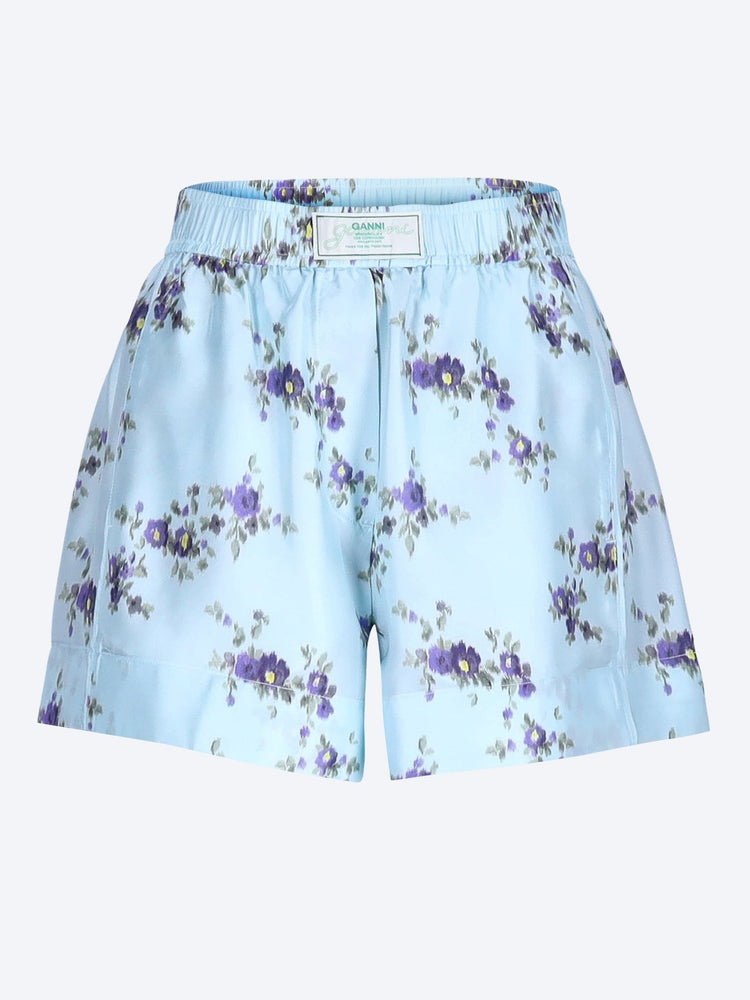 Printed silk twill elasticated shorts 1