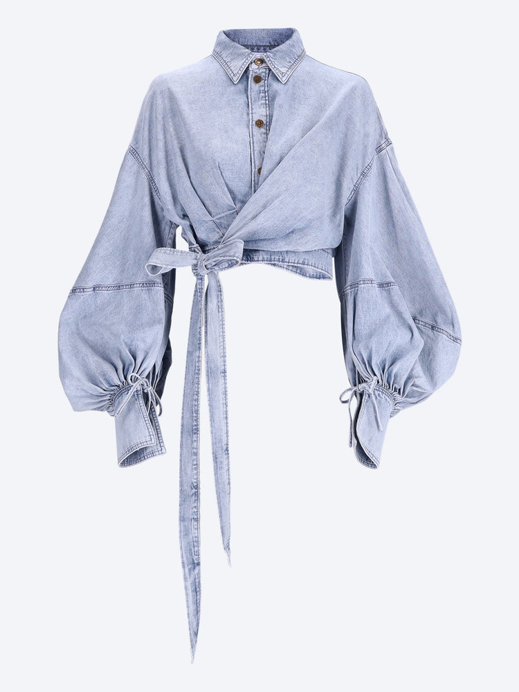 Rebellion denim wrap blouse 1