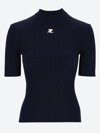 Reedition rib knit short sleeve sweater