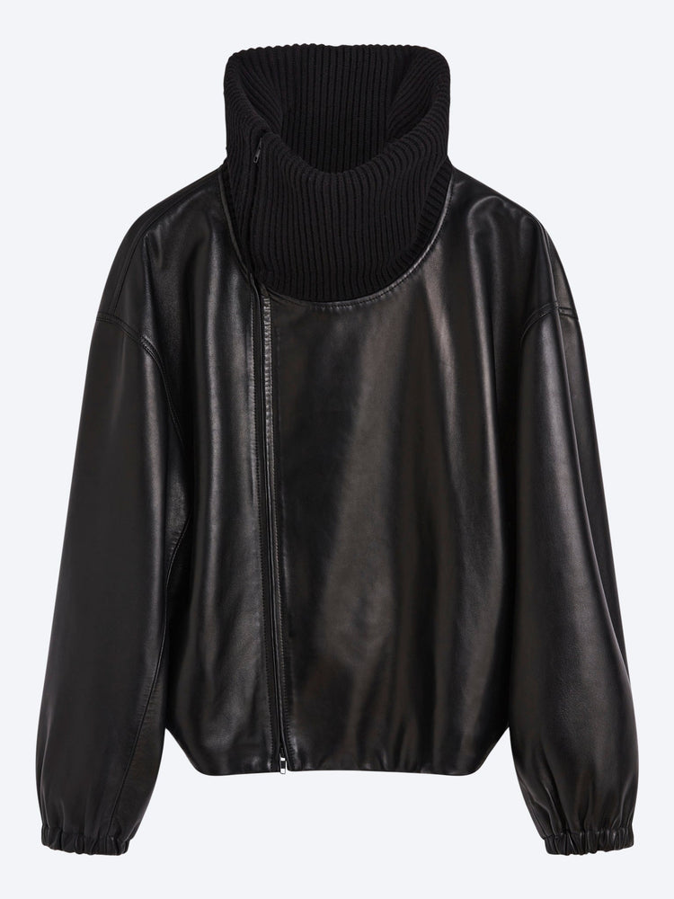 Lederjacke mit geripptem Ausschnitt 1