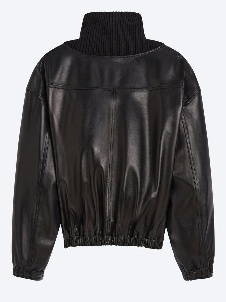 Lederjacke mit geripptem Ausschnitt 2
