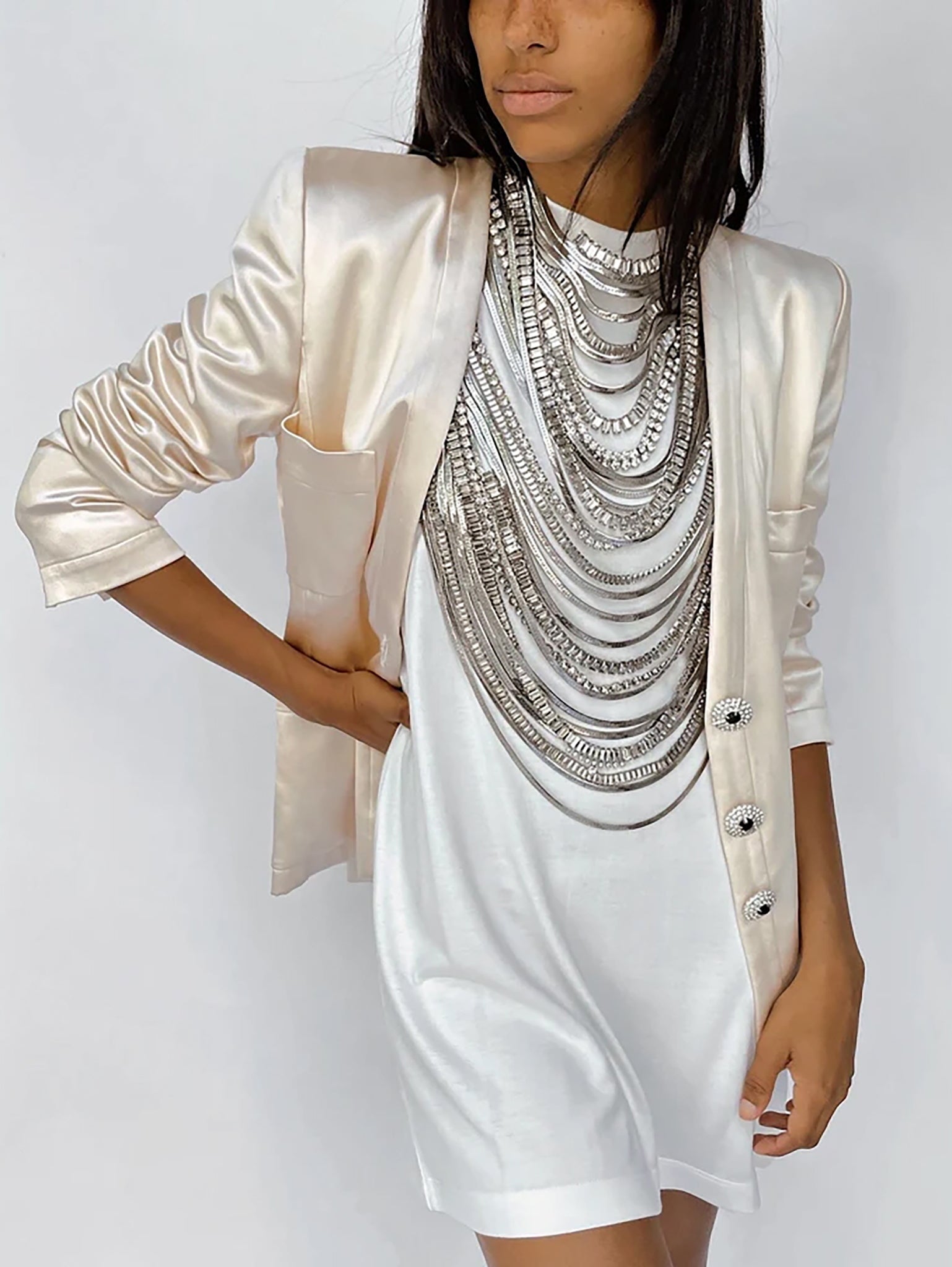 Rossellini bejeweled top slv plated 2